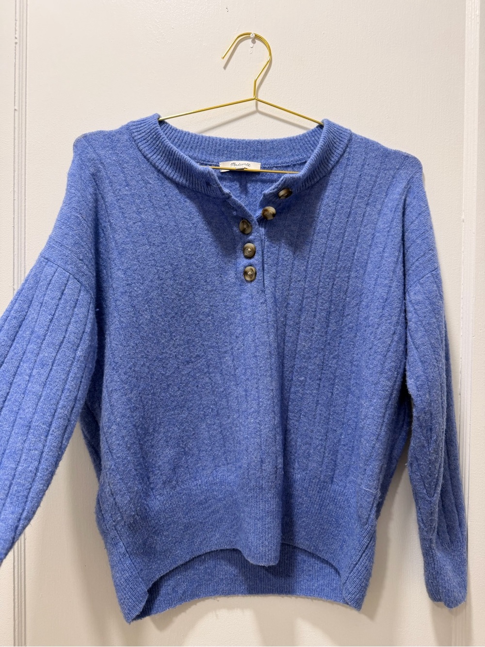 Madewell Bowden Henley Sweater Heather Sky Blue Alpaca Merino Blend - Size S